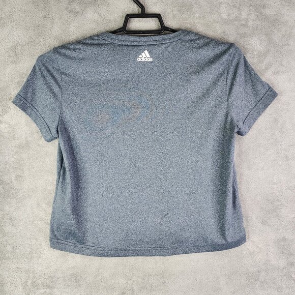 Women's Adidas Heathered Gray Crop Top Shirt Short Sleeve Crew Neck Logo S - Picture 7 of 11